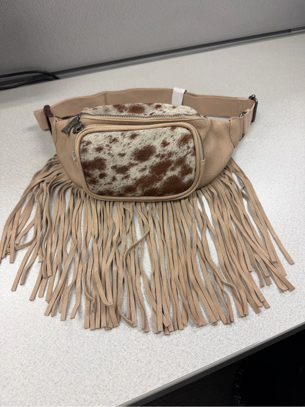 Trinity Ranch Belt Bag with Cowhide Accent - Beige